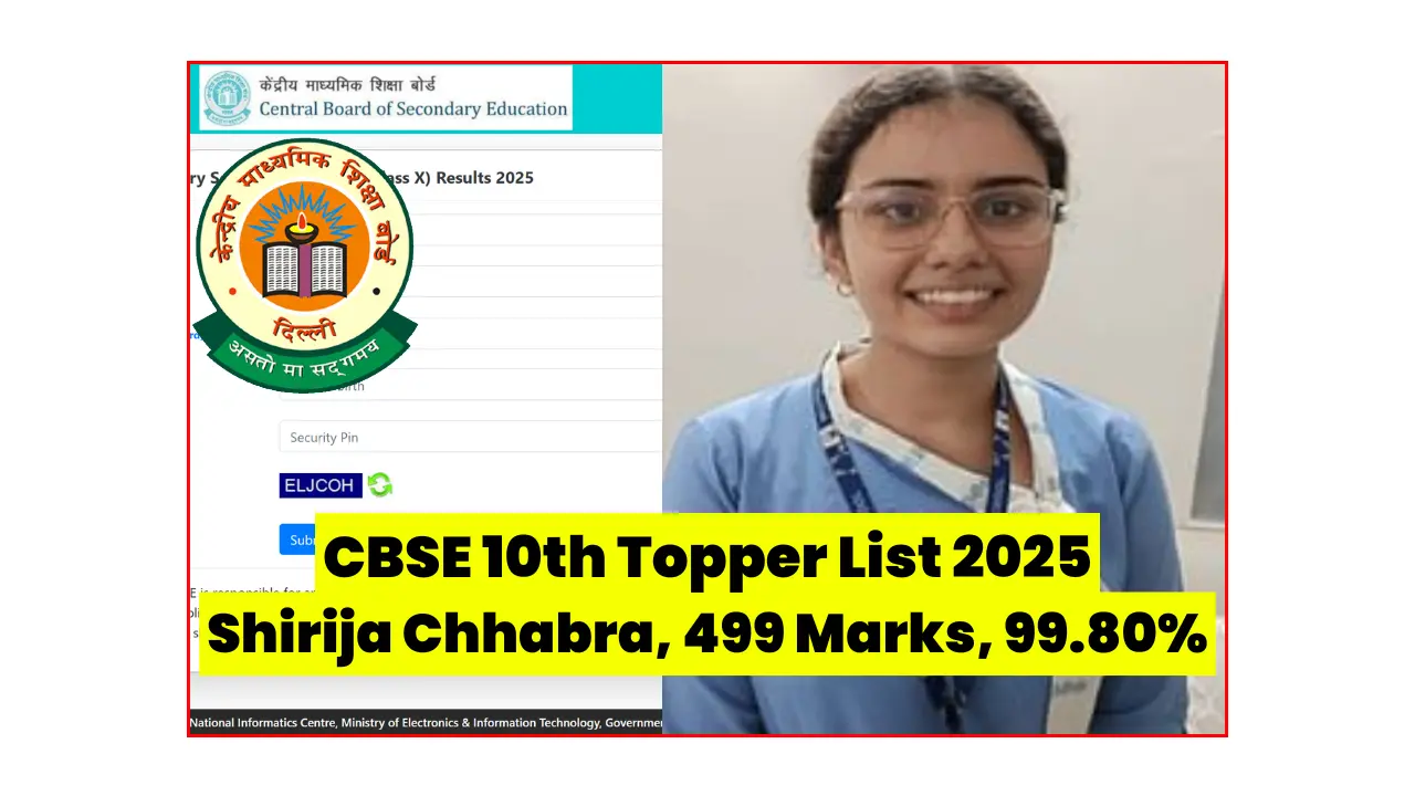 CBSE 10th Topper List 2025 {PDF OUT} – Check CBSE Board Class 10th Toppers List Here @cbseresults.nic.in